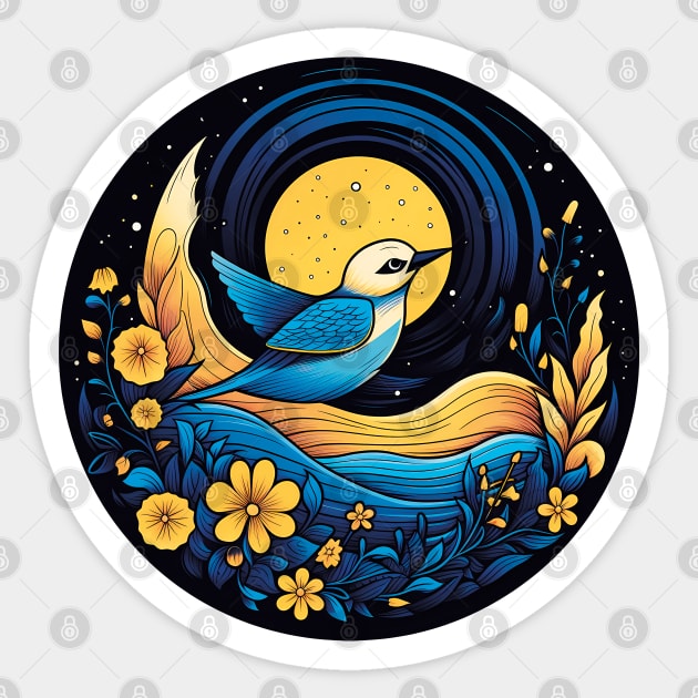 Bird of Freedom: Ukraine Blue and Yellow Starry Moon Night Sticker by Czajnikolandia